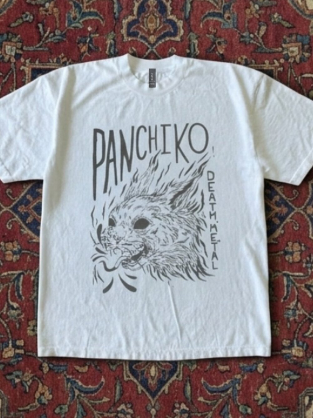 Panchiko snarling animal with flames white t-shirt